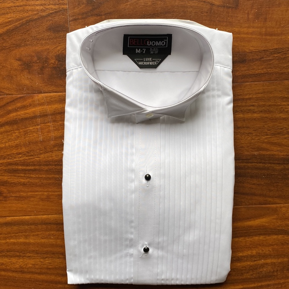 NWT tuxedo wingtip pleated white shirt by Bello Uomo for men